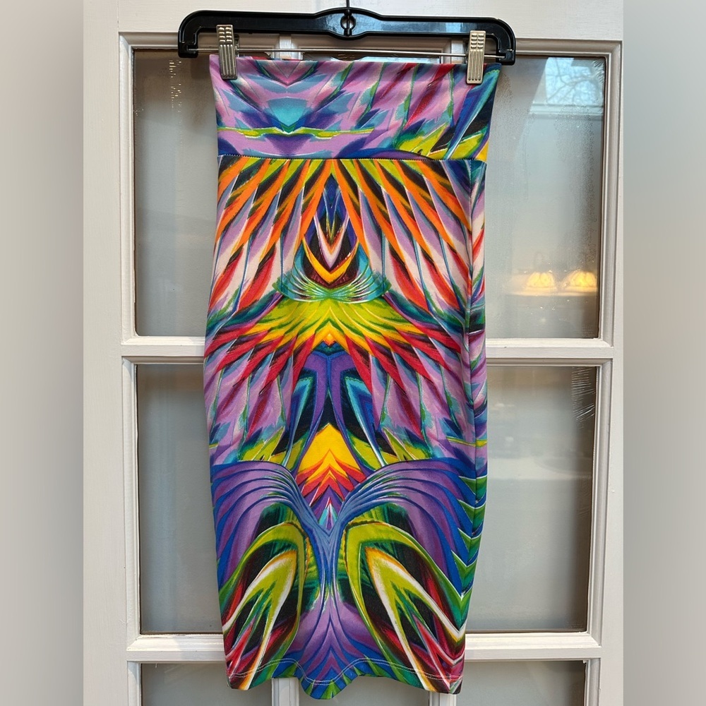 Bebe Y2K Bodycon High Waisted Fitted Midi Skirt Retro Vibes Tie Dye Size XXS